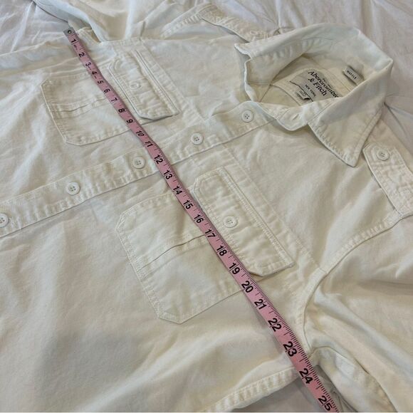 Ambercrombie & Fitch Muscle Men's White Double Pocket Long Sleeve Button Down XL - Picture 7 of 7